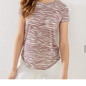 LOFT Brown and White Zebra Print 100% linen Short Sleeve Tee shirt S